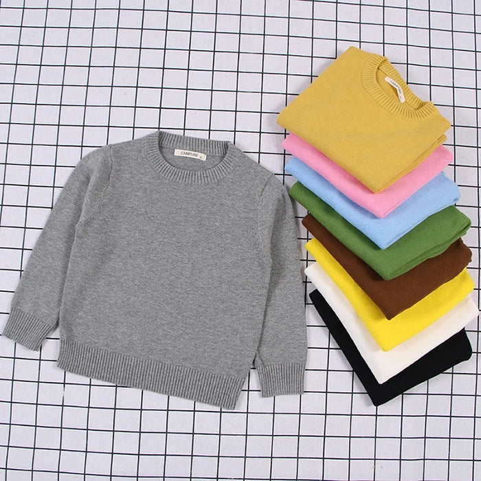 2025 New Autumn 1-8Yrs Baby Boys Girls Pure Color Casual Loose Pullovers Sweaters Kids Sweaters Knitted Bottoming Boys Sweaters
