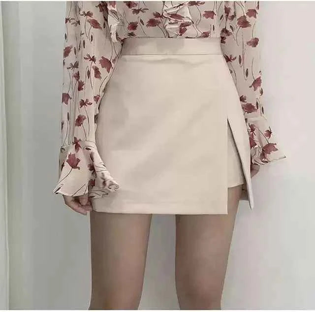 Mini Skirts Women Irregular Solid Side-slit Stretchy Korean Style Trendy Chic OL High Waist Female Bottom Popular Spring Autumn