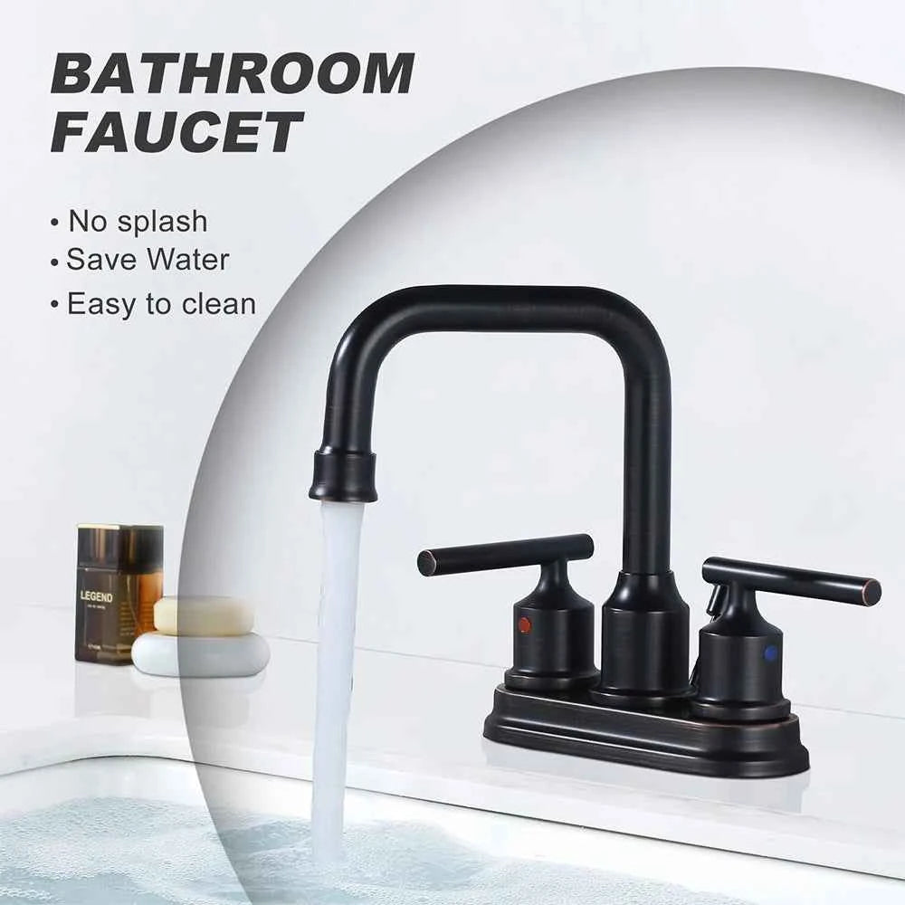Oil Rubbed Bronze Bathroom Sink Faucet 3 Hole Lavatory Faucet 2 Handle Vanity Faucet, High Arc Swivel Spout Basin Mixer Tap