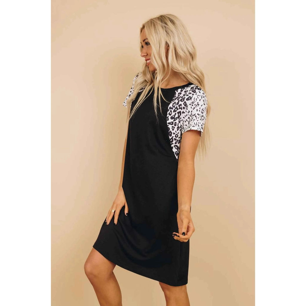 TD Uproar Leopard Mini Dress-Elegant Casual for Office Ladies Vintage Puff XS for Club Day Party Vacation Spring Autumn Spandex