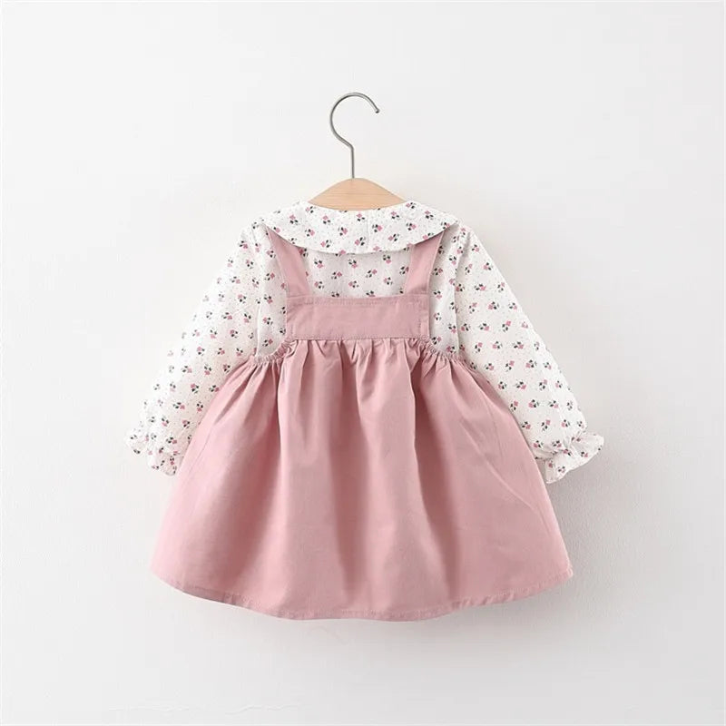 Autumn Baby Girls Clothes Outfits Toddler Princess Flower T-Shirt+ Strap Dress Suits for Girls Clothing 1 Year Birthday Set