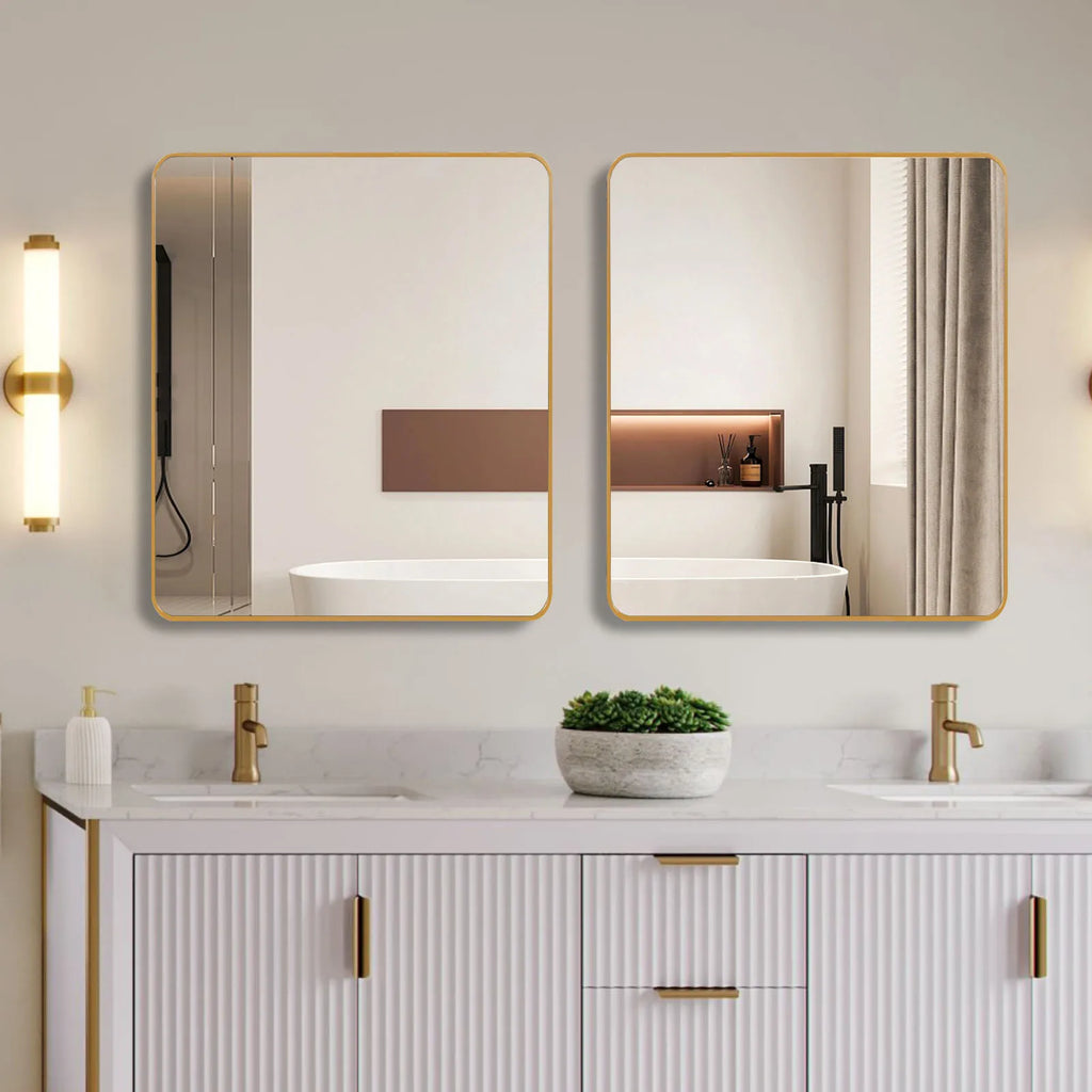 Modern 36in X 36in Inch Gold Frameless Square Bathrrom Mirror with 5mm Aluminium Glass for Home Hotels Wall Decorative Purpose