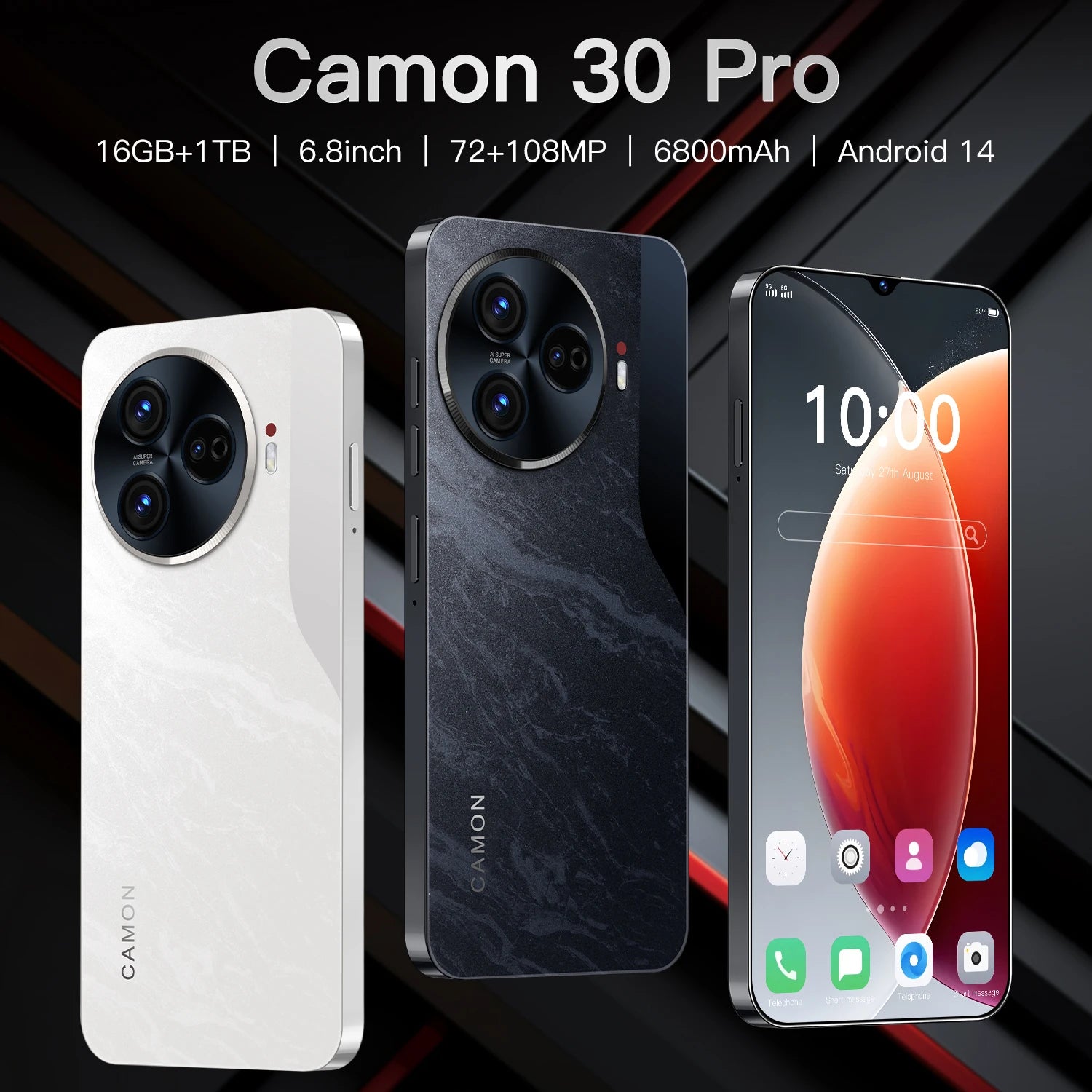 New C30 Pro 5G Smartphone Original 6.8-Inch Android 14 Phone 16GB 1TB Storage 72MP+108MP Camon 30 Pro 6800mAh Battery