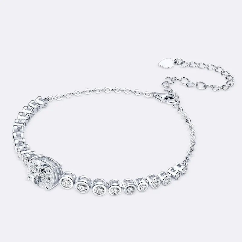 Free Shipping Fine Jewelry 925 Silver 14K Gold Plated Oval Cut 8x10mm 3.0ct Moissanite Bolo Bracelet with Bling Stones for Women