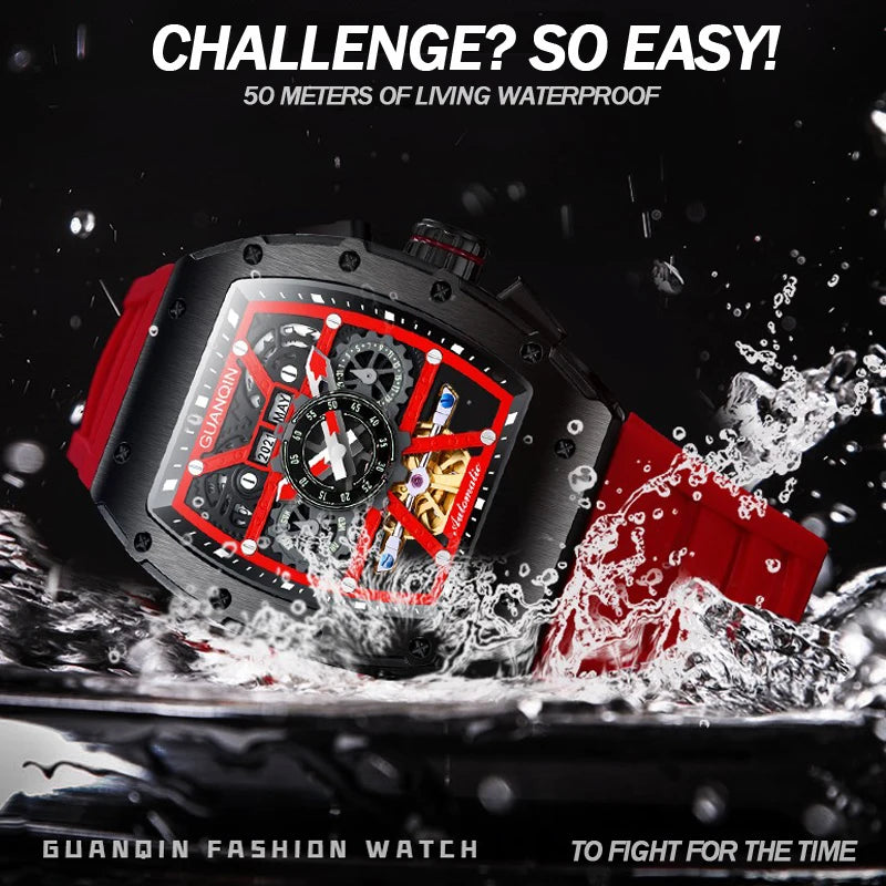 GUANQIN Men`s Watches Top Brand Luxury Automatic Watch Tourbillon Design Waterproof Mechanical Wrist Watch Relogio Masculino