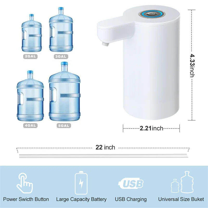 New Electric Smart Water Bottle Dispenser Portable Automatic Drinking Water Pump with Base LED Night Light Device