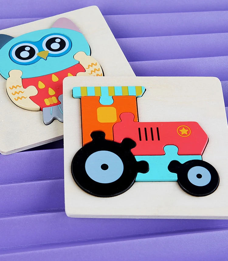 Montessori Toys 3D Puzzle Cartoon Animals Vehicle Cognitive Jigsaw Puzzle Wooden Toys for Children Baby Puzzle Game Gift