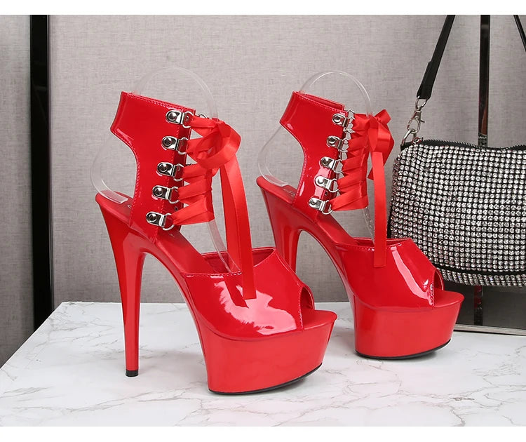 Shoes Women Platform Pole Dance Sandals 15CM 17CM 20CM High Heels Patent leather Gladiator Ladies Sandals Thick Bottom Stripper