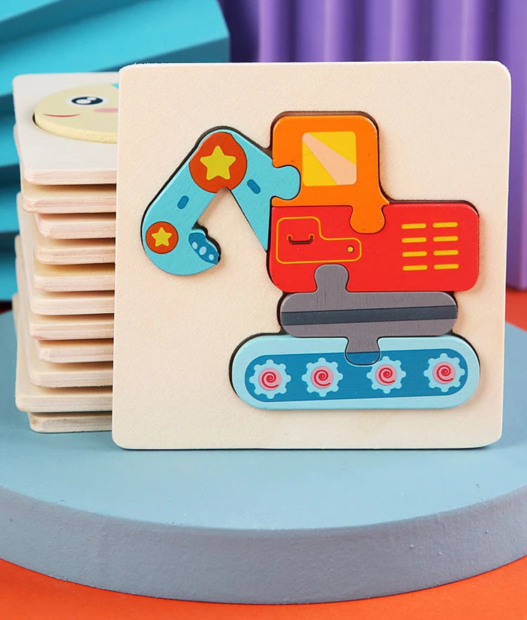 Montessori Toys 3D Puzzle Cartoon Animals Vehicle Cognitive Jigsaw Puzzle Wooden Toys for Children Baby Puzzle Game Gift
