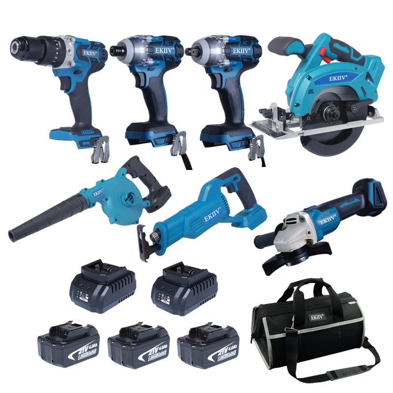 EKIIV Wholesale 6-in-1 Power Tools Combo Kit Multi-Function Drill Cordless Nail Gun Sander Customizable OEM Support