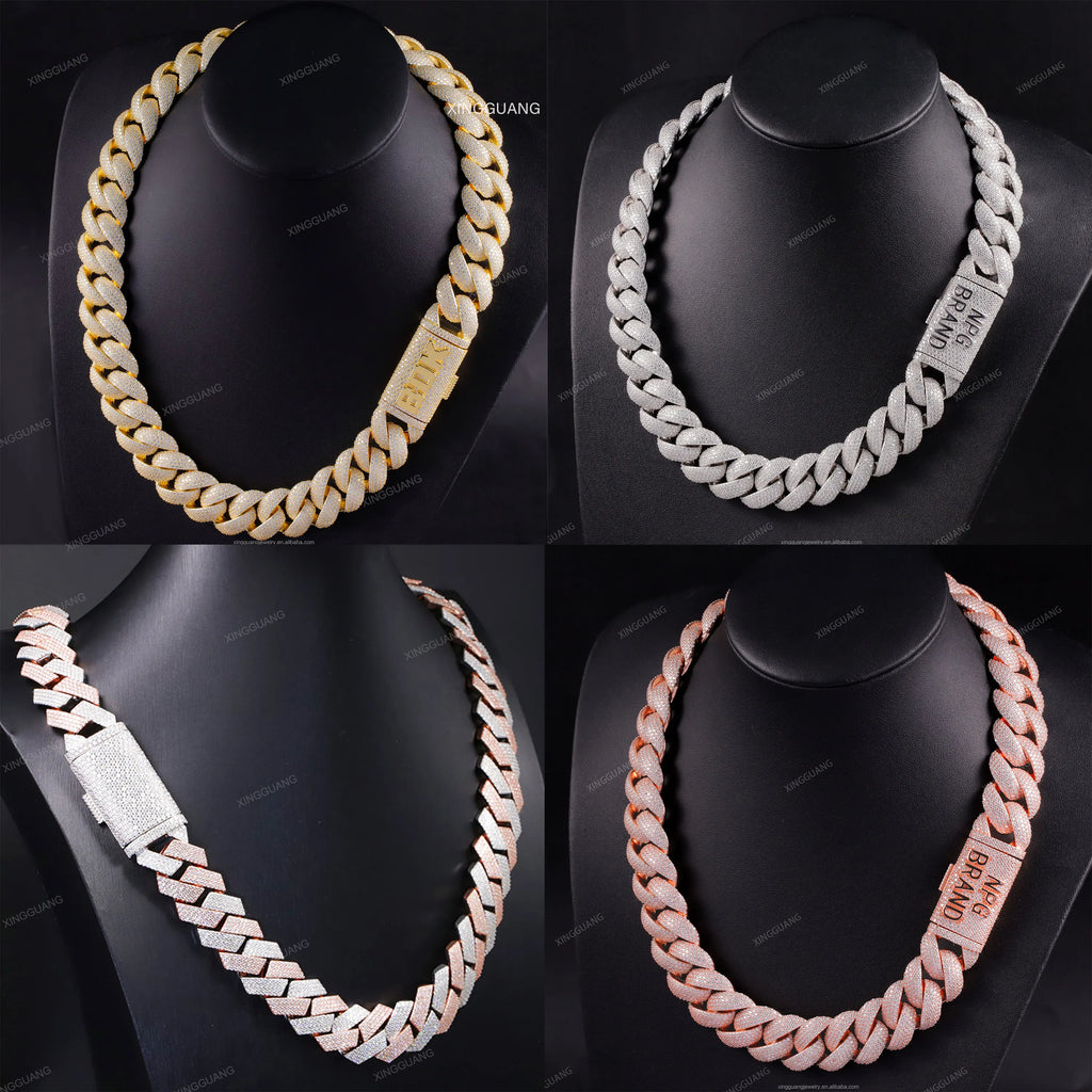 Custom Moissanite Heavy Silver Chain for Men 13mm-22mm  S925 Solid Rose Gold Plated Diamond VVS Moissanite Cuban Chain
