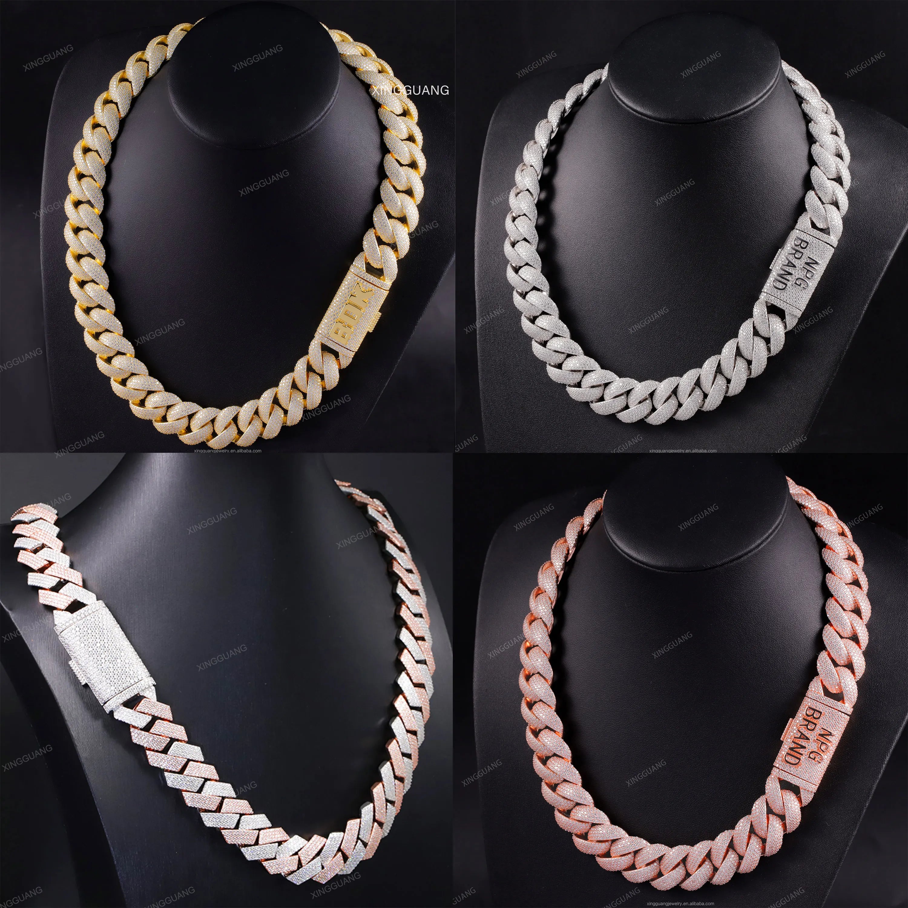 Custom Moissanite Heavy Silver Chain for Men 13mm-22mm  S925 Solid Rose Gold Plated Diamond VVS Moissanite Cuban Chain