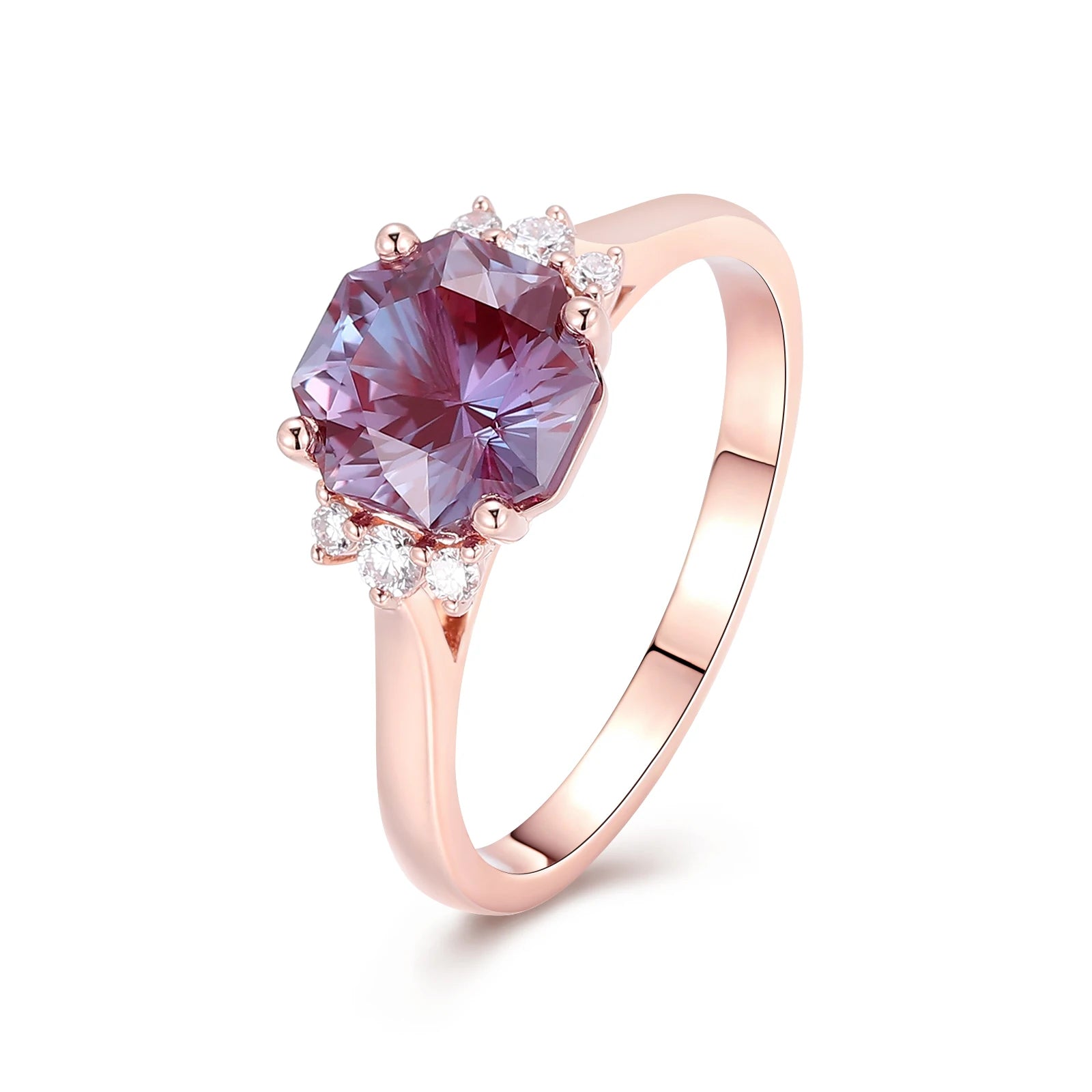 18K Rose Gold Alexandrite Ring Lab Made Gemstones Latest Design Woman Jewelry Friend Party Gift Coule Romantic Finger Ring