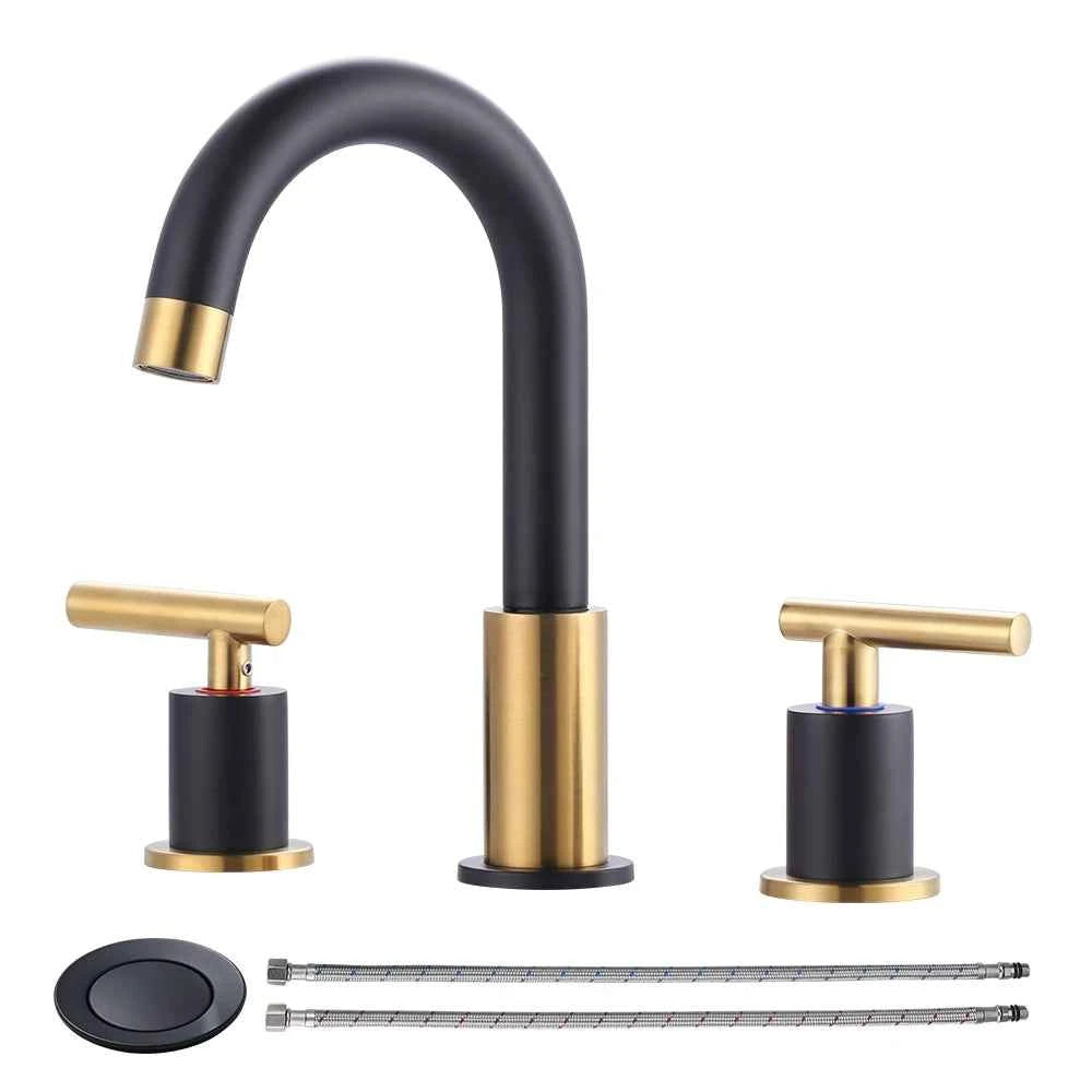 Brushed Gold Bathroom Vanity Water Faucet with 360 Degree Swivel Spout Bathroom Sink Faucet 3 Hole 2 Handle Gold Sink Faucet