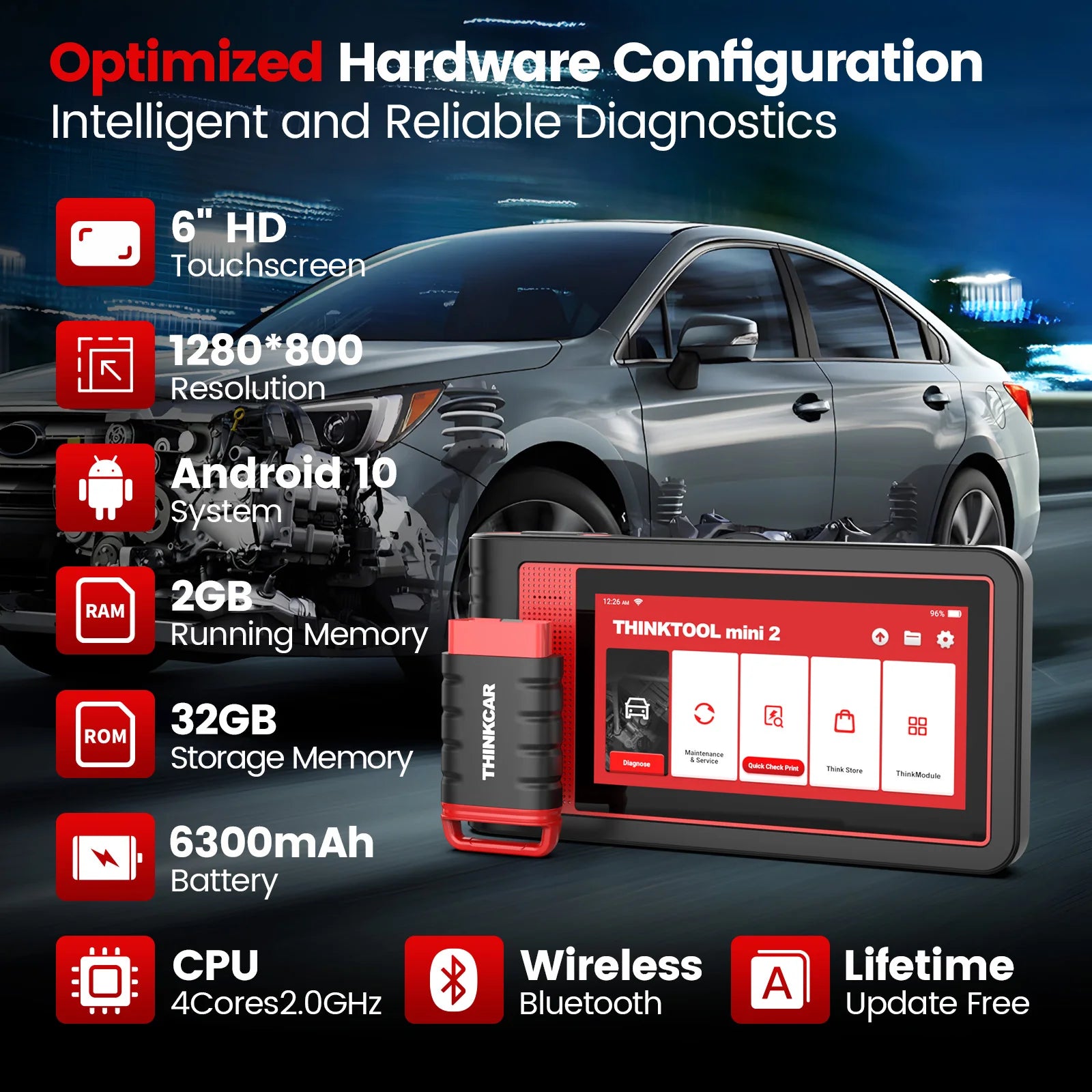 THINKCAR THINKTOOL MINI 2 OBD2 Multifunctional Diagnostic Lifetime Free 28 Maintenance Functions 32G Memory Diagnostic Tool