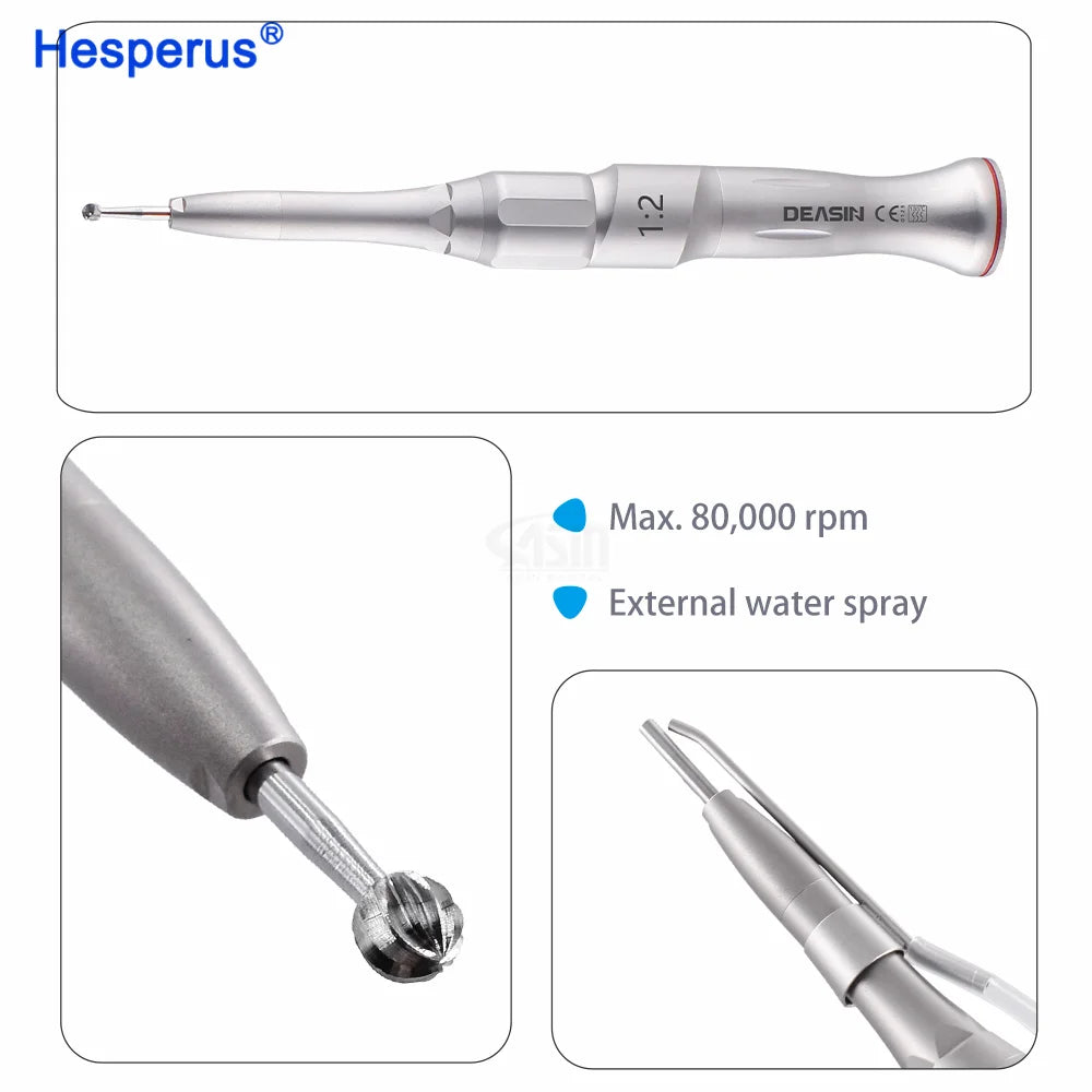 HESPERUS Dental 1:2 Osteotomy Handpiece Micro Contra Angle Surgical Straight Handpiece with Turbine Power Source