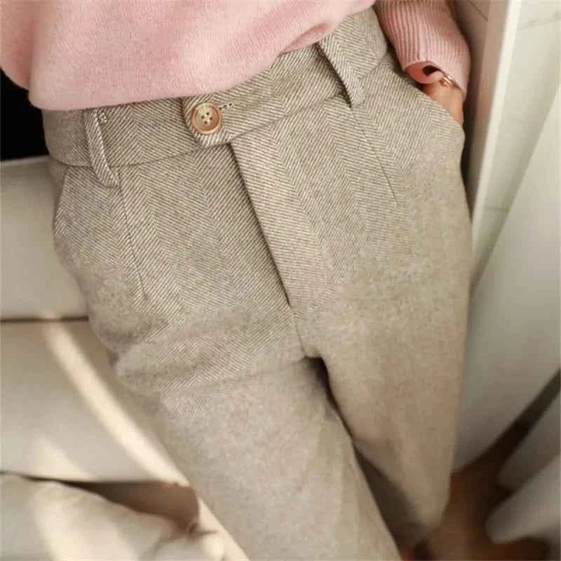 Woolen Pants Women's Harem Pencil Pants 2026 Autumn Winter High Waisted Casual Suit Pants Office Lady Women Trousers