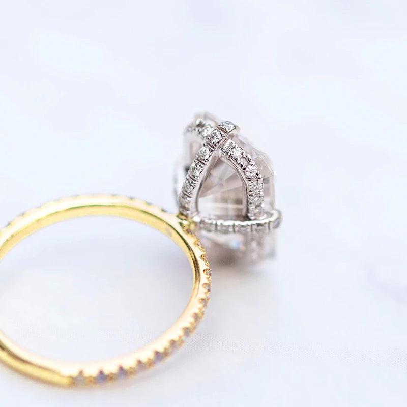 Luster Jewellery Emerald Cut 13*9.5mm 10/14/18k Engagement Hidden halo Moissanite Gold Designs for Girls Rings Wholesale Bulk