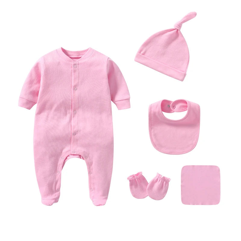 Solid Pajamas Sets 5PCS Newborn Cotton Romper Unisex Baby Girl Clothes Jumpsuit Spring Baby Boy Clothes Ropa Bebe Autumn