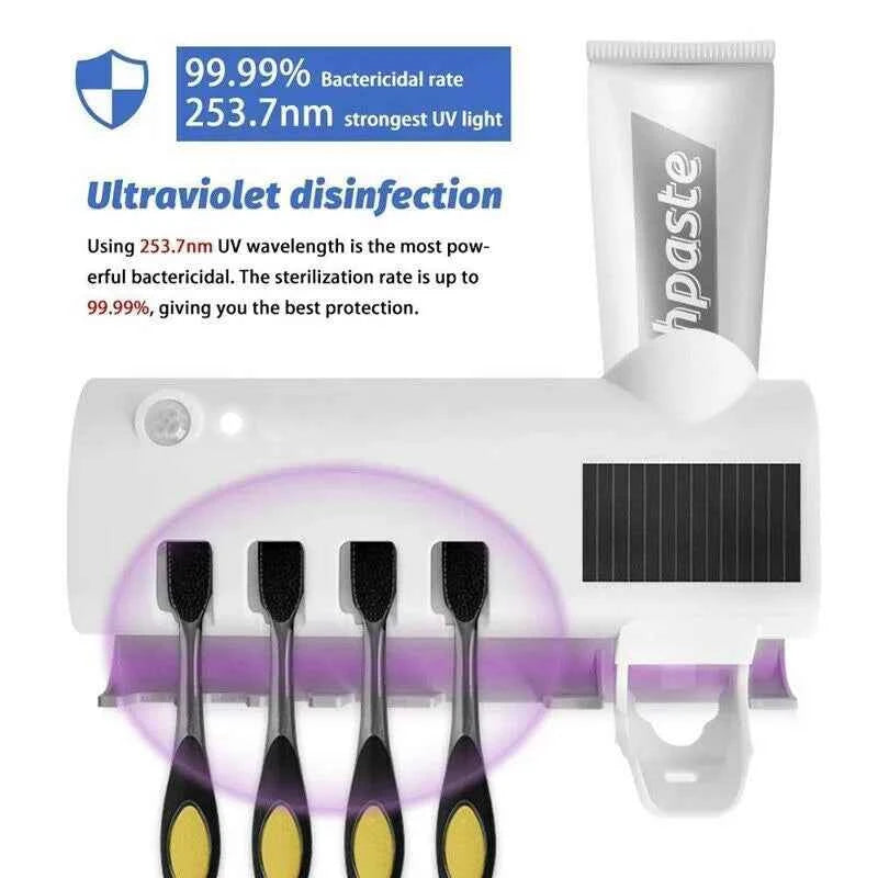 New Home Solar Energy No Need to Charge UV Toothbrush Holder Dispenser Tooth Paste Dispenser with Toothbrush Holder