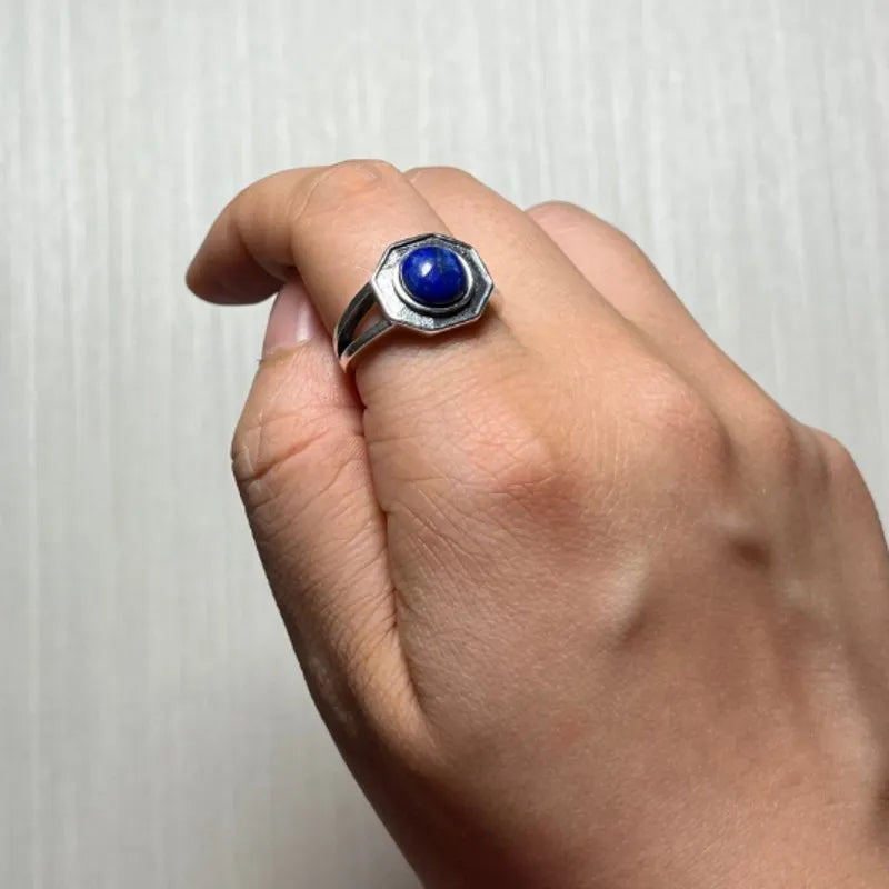 Mikaelson Original S925 Silver Jewelry Fine Ring  for Men Women the Vampire Diaries Inspired Natural Lapis Lazuli Fashion Gift