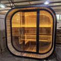 Ready Stocks Cube Wet Steam Sauna Room Canada Carbonized Spruce Outdoor Sauna with Full Glass View 6person