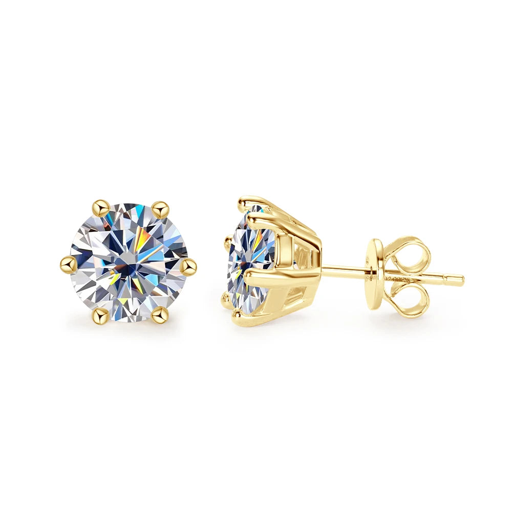 Free Shipping 925 Sterling Silver Round Moissanite Classic Simple Six Claw Earrings for Ladies Christmas Gift Moissanite Jewelry