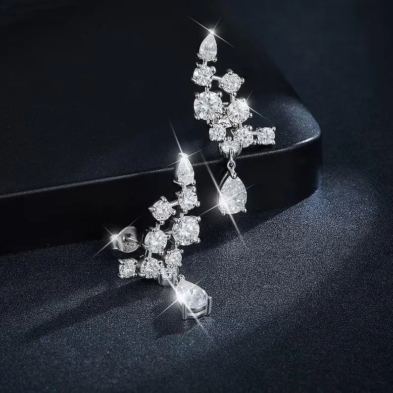 Elegant 925 Sterling Silver Plated Stud Earrings with Sparkling Moissanite Diamonds VVS for Women Wedding & Party