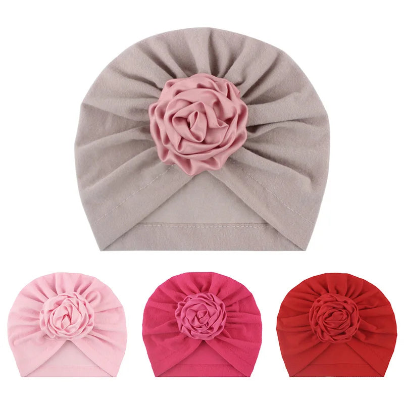 Cute Big Flower Baby Hat Soft Cotton Infant Toddler Girl Bonnet Turban Elastic Kids Newborn Beanie Cap
