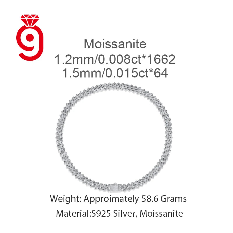 Full Pave Moissanite Cuban Link Necklace S925 Silver for Mens Hip Hop Street Outfit  Necklace