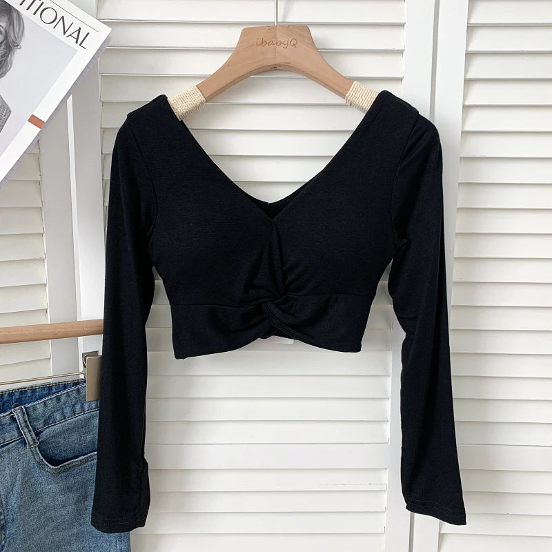 t shirt woman crop tops long sleeve kawaii T shirts built in bra women sexy top harajuku korean fashion