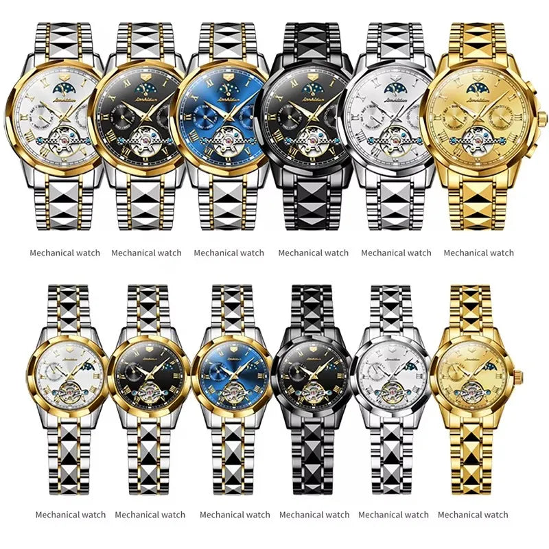Jsdun 8937 Fashion Moon Phase Business Water Resistant Complete Couple Watch Top Luxury Tungsten Steel Band Lovers Watches