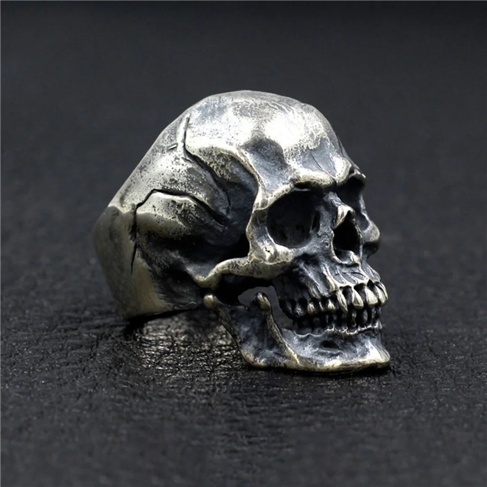 Heavy Punk Skull Rings for Men Real 925 Sterling Silver Jewelry Motorcycle Biker Rings Skeleton Finger Band
