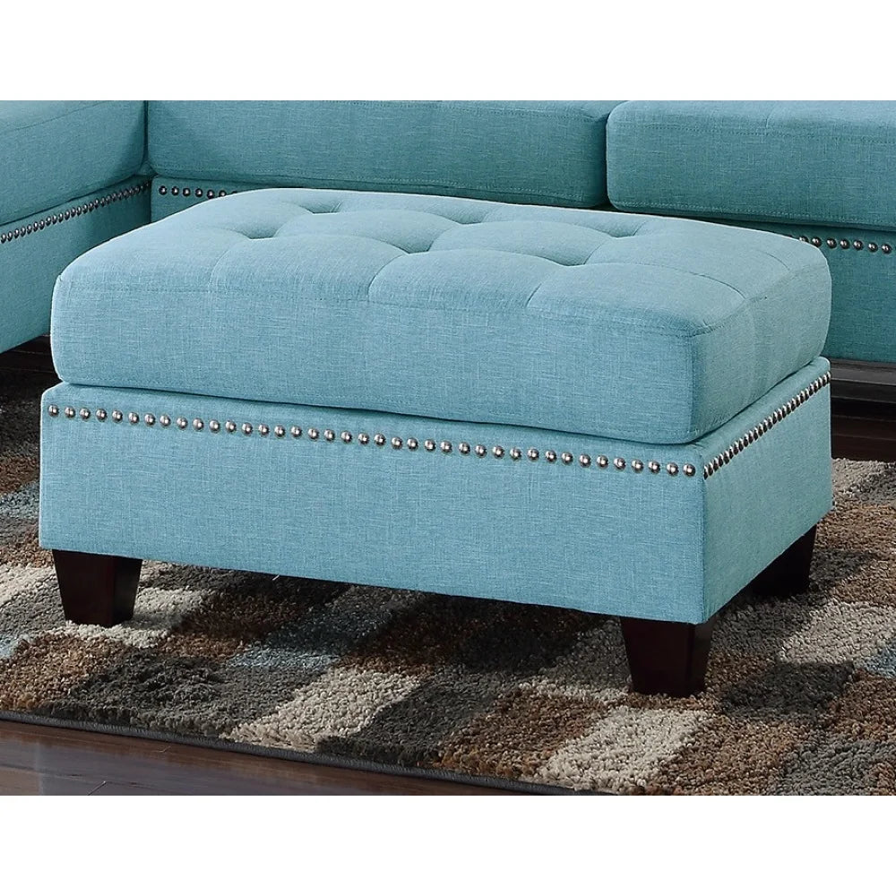 Modern Blue Color 3pcs Sectional Living Room Furniture Reversible Chaise Sofa and Ottoman Tufted