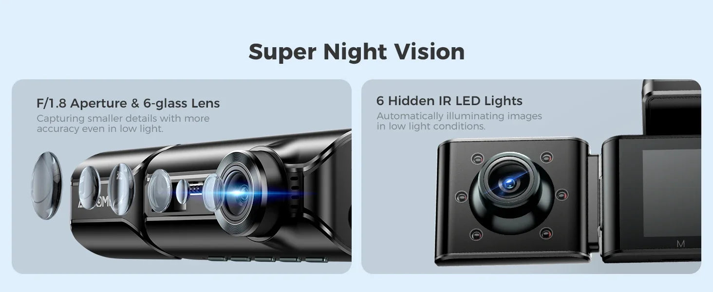 AZDOME M550 PRO HD 3 Lens Adas Wifi GPS Front Rear 4K Dash Cam IPS Screen Car Dash Black Box DVR Video Camera for Audi