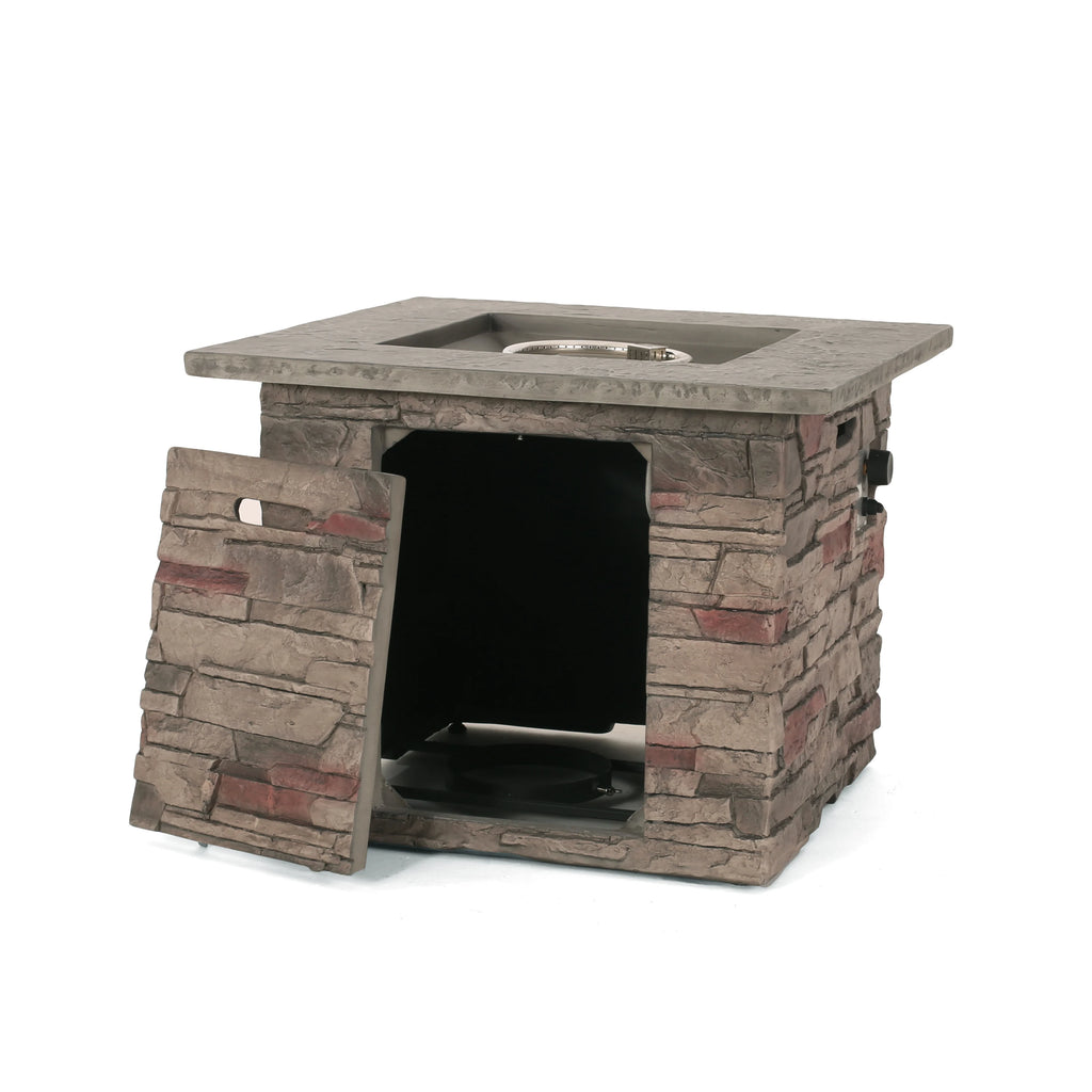 32'' STONE SQUARE MGO FIRE PIT W/ GREY TOP- 40,000 BTU for Outside Patio Deck Garden Backyard-Black