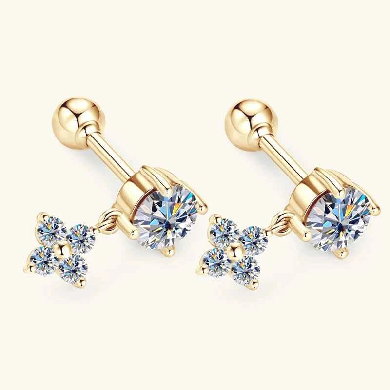 Free Shipping 10K Solid Gold 4mm & 1.6mm Round Moissanite Earrings Jewelry Delicate and Petite Dangling Earrings Wedding Gifts