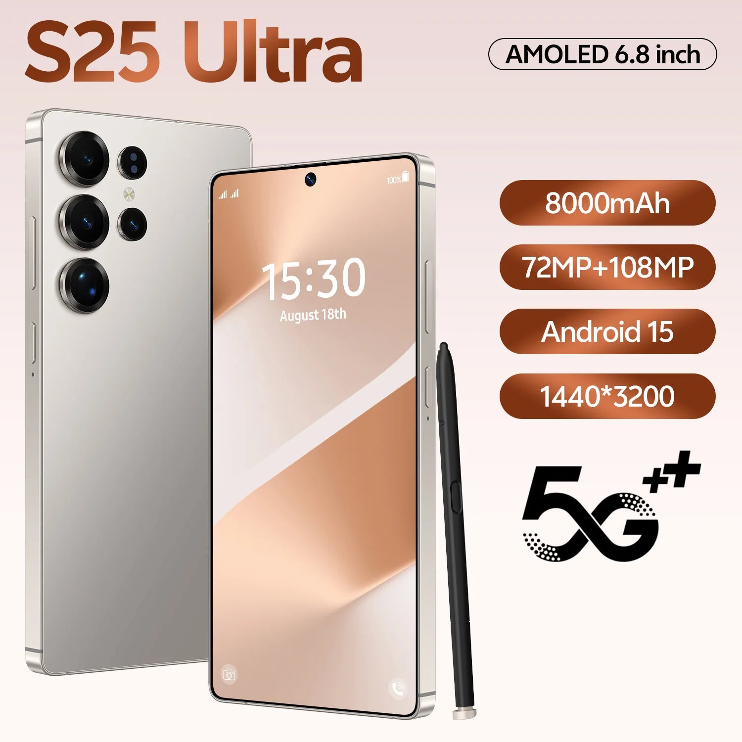 Hot Selling S25Ultra 16+1TB Qudad Core Android Phone with Face Recognition& HD Screen Cellphone Android 15 4g 5g Mobile Phones