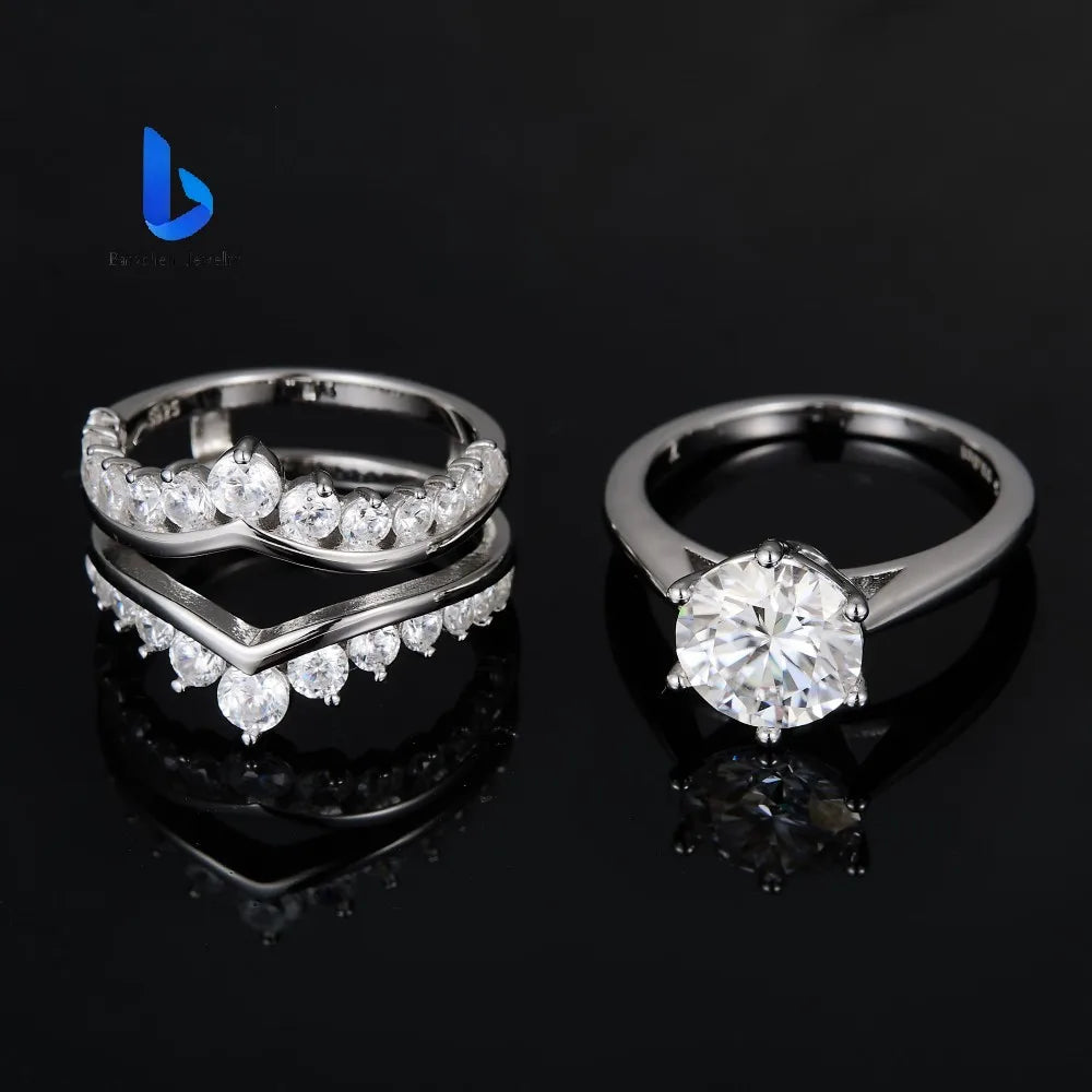 Luxury S925 Silver Wedding Set Prong Set Round Brilliant Cut Moissanite Engagement Ring