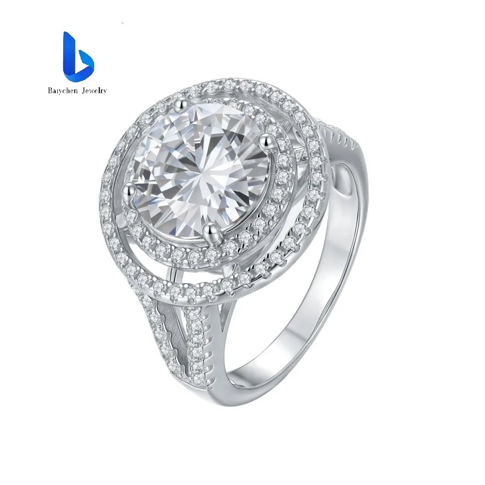 Luxury Non Tarnish Unisex Moissanite Ring 925 Sterling Silver Latest Design Fine Ring for Engagement Party