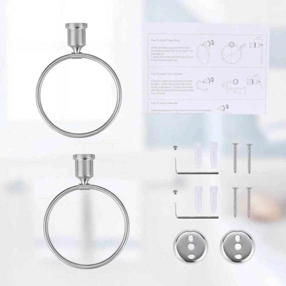 Bathroom Hardware Accessories Stainless Steel 2Pcs Round Towel Holders Wall Mounted Towel Ring for Kitchen and Bathroom