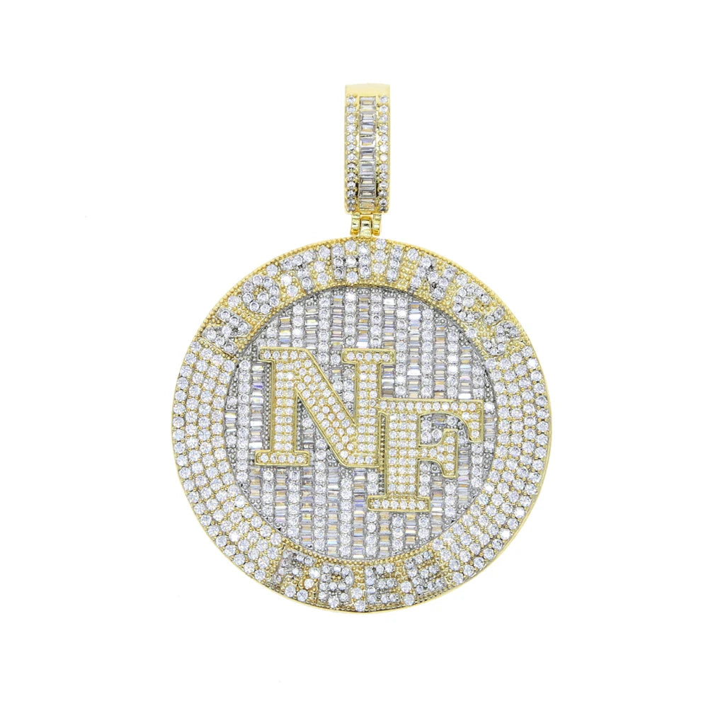 18K Gold Plated Micro Pave Cubic Zirconia CZ Plug Shape Pendant Hip Hop Style Yellow Gold Necklace for Engagement Wedding Party