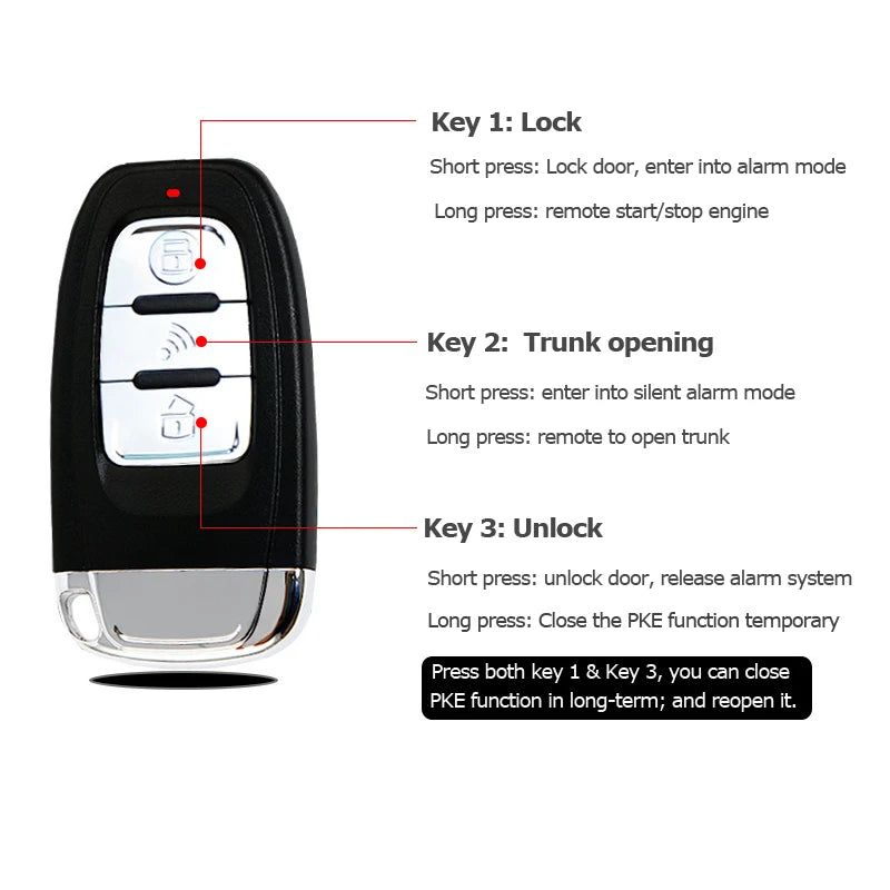 Auto Car One Start Stop Engine System with Remote Control Car PKE Keyless Entry Start System Open Trunk for 12V SUV Autostart