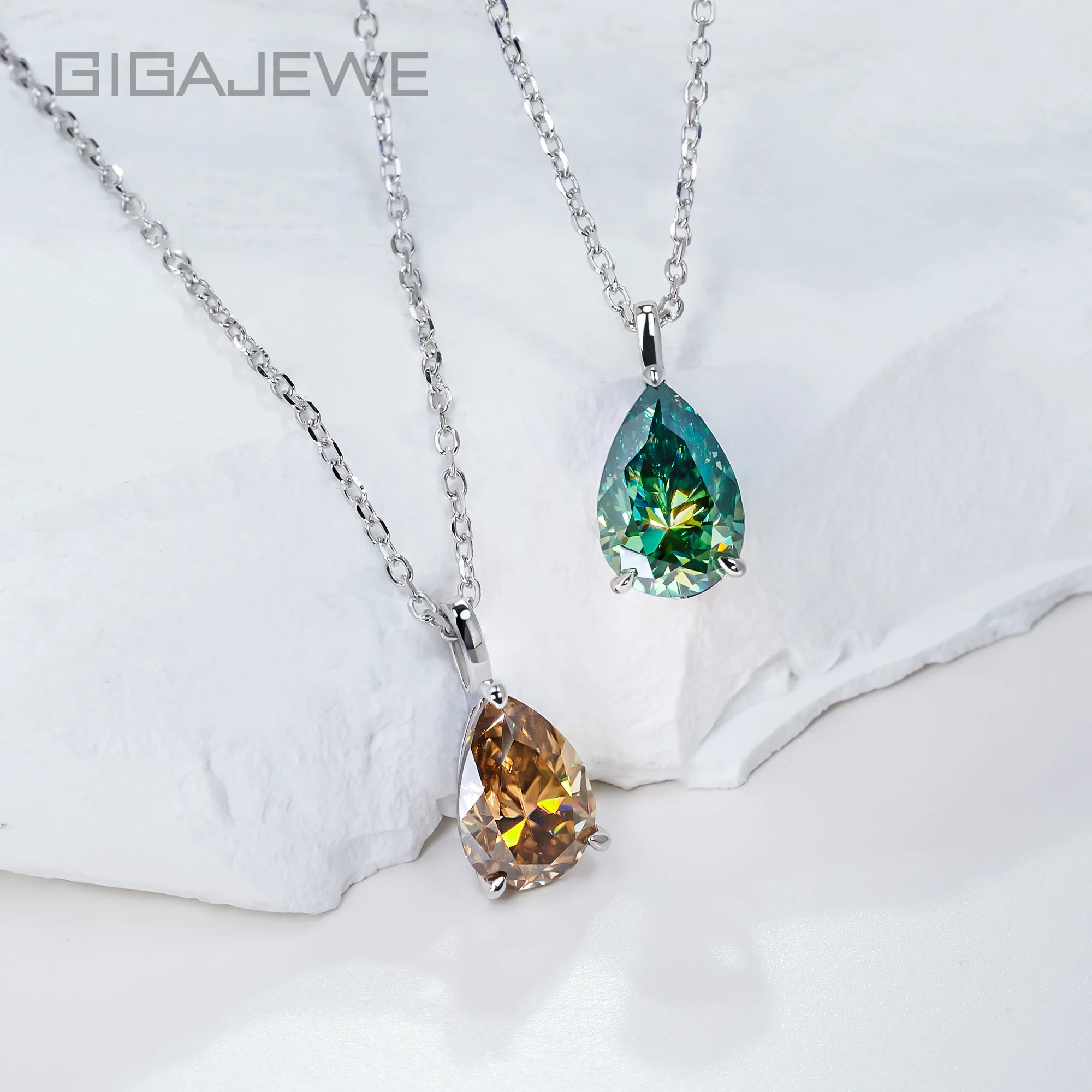 GIGAJEWE 4ct Pear Cut Cyan Blue Brown Moissanite Pendant Necklace 925 Sterling Silver Dainty Pear Solitaire Necklace Jewelry