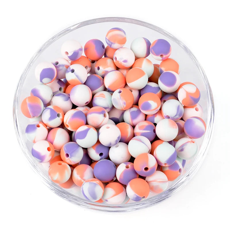 LOFCA 15mm 20pcs/lot Silicone Loose Beads Safe Teether Round Baby Teething Beads DIY Chewable Colorful Teething For Infant