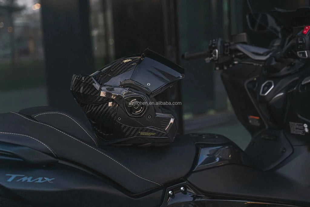 FF901 Original Carbon Fiber Rear Flip Helmet with Double Lens 180° Uncover DOT Four Seasons Compatible Fiber 6K for Motorcycles
