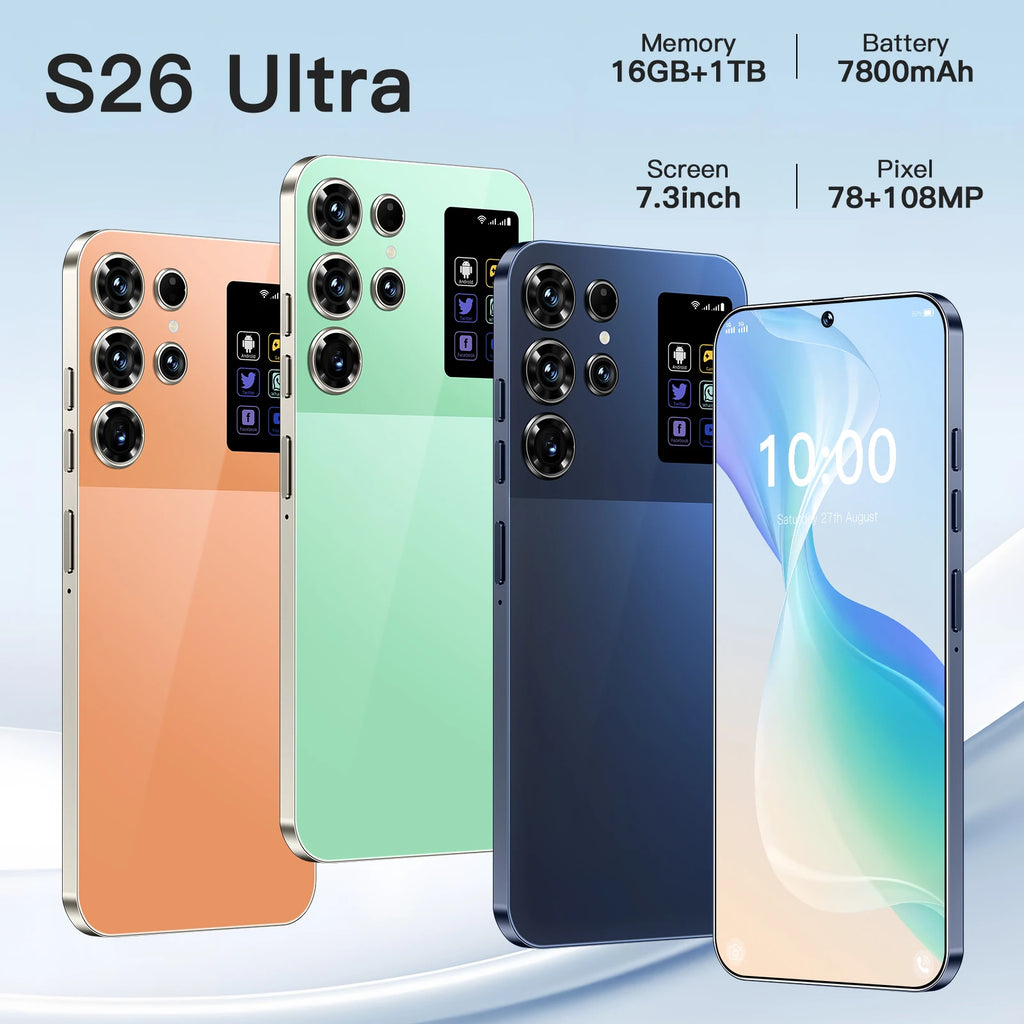 Original S26 Ultra 7.3 Inch Smartphone 16GB+1TB Unlocked Dual Card 5G Android 14 Decacore HD Dual SIM Mobile Phone for Gaming