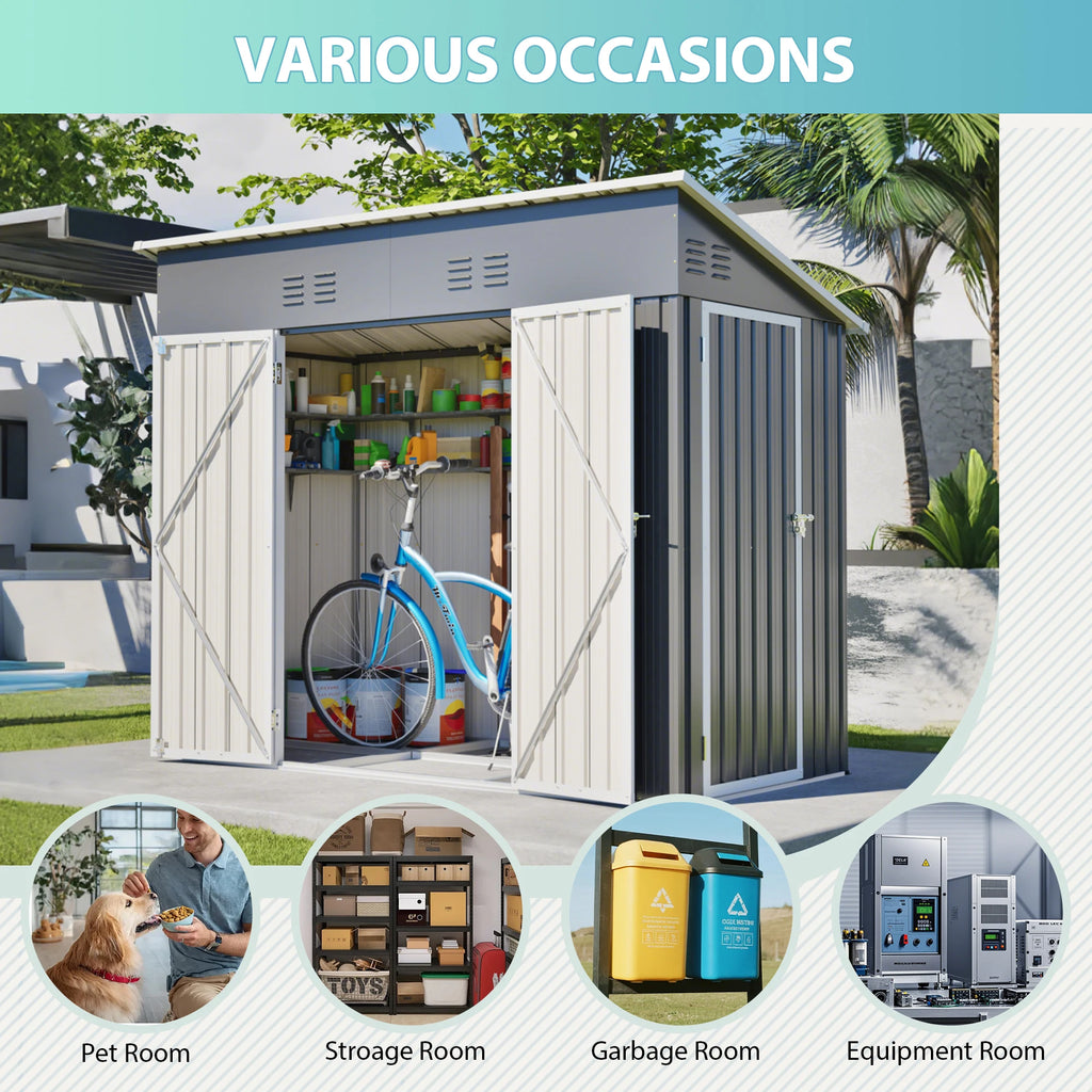 [USA Local Stock] Free Shipping 4x8 Slope-Roof Reinforced Storage Shed with Weatherproof Sloping Roof Fast Shipping From US