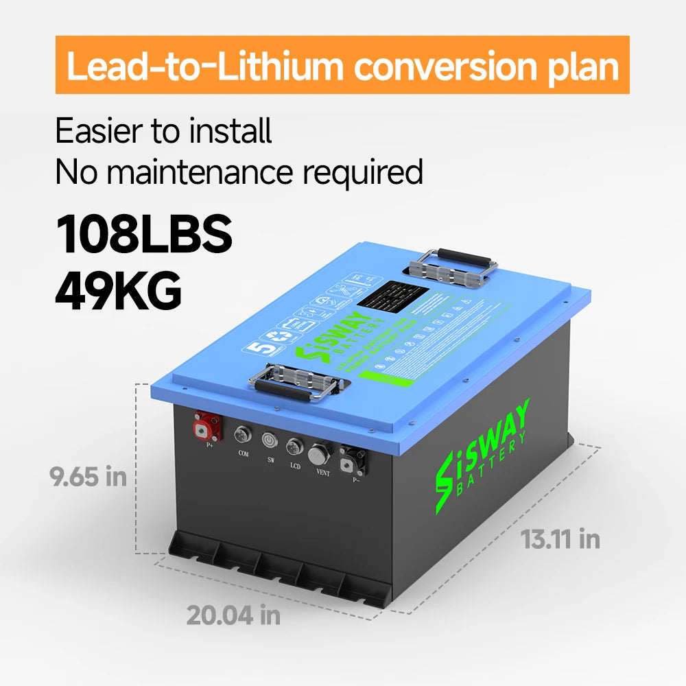 48V(51.2V) LiFePO4 Lithium Golf Cart Battery with 48V 20A Lithium Battery Charger Mobile APP Touch Monitor Perfect for Golf Cart