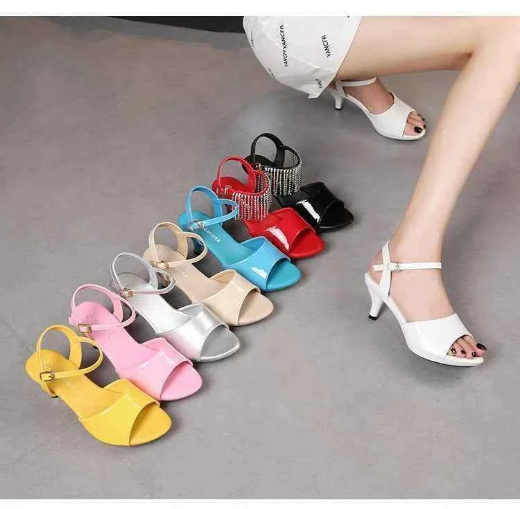 Sandals Women Shoes Big Size 43 Thin Heels Summer Candy Color Peep Toe High Heels Sexy Nightclub Party Slides Cross-Strap Shoes